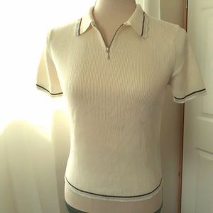 90's Gap ribbed short sleeve zipper shirt L